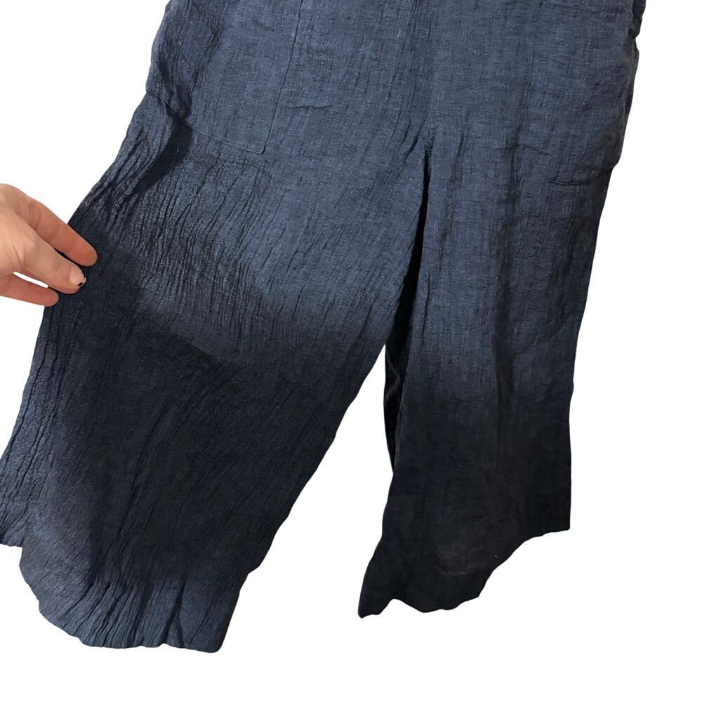 POETRY Dark Indigo Linen Blend Cropped Wide Leg Jumpsuit US 8 - Picture 8 of 12